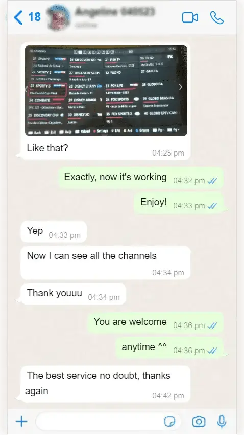 WhatsApp review from Angelina - verified IPTV USA customer
