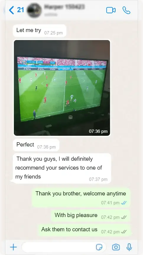 WhatsApp review from Harper - verified IPTV USA customer